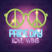pride day neon light with hippie glasses vector
