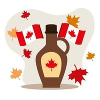 feliz día de canadá con jarabe de arce y decoración vector