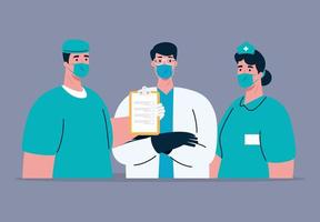 Medical staff with face masks on coronavirus pandemic vector