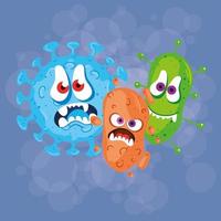 virus de dibujos animados con expresiones faciales vector