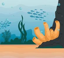 underwater background with coral reef and algae vector