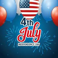 4 de julio feliz dia de la independencia con globos vector