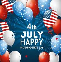 4 de julio feliz dia de la independencia con globos vector