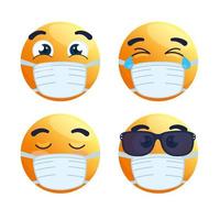 set of emojis wearing face masks vector