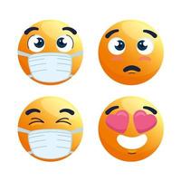 set of emojis wearing face masks vector