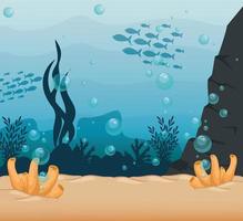 underwater background with algae and coral reef vector