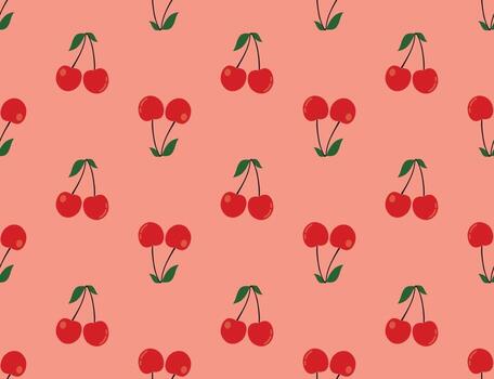 Red cherry pattern, light red background vector