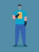 delivery worker with face mask on coronavirus pandemic vector