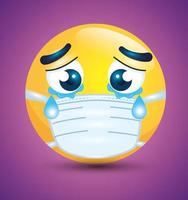 emoji llorando con una mascarilla vector