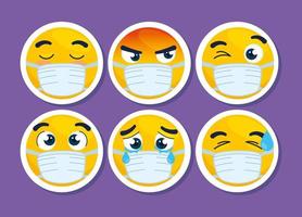 conjunto de emojis con máscaras faciales vector