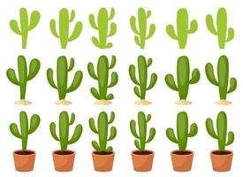 Conjunto de ilustración de diseño vectorial de cactus aislado sobre fondo blanco. vector