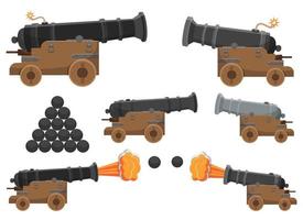 Ancient cannon vector design illustration set isolated on white background