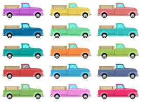 Retro pickup vector design illustration set isolated on white background