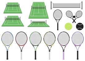 Ilustración de diseño de vector de raqueta de tenis y campo aislado sobre fondo blanco