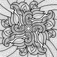 Doodle página de libro para colorear de diseño de henna para adultos y niños. decorativo redondo blanco y negro. Patrones orientales de terapia antiestrés. maraña zen abstracta. Ilustración de vector de meditación de yoga.