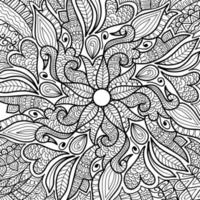 Doodle página de libro para colorear de diseño de henna para adultos y niños. decorativo redondo blanco y negro. Patrones orientales de terapia antiestrés. maraña zen abstracta. Ilustración de vector de meditación de yoga.