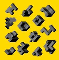 Isometric abstract geometric design elements with colored parts on a yellow background vector