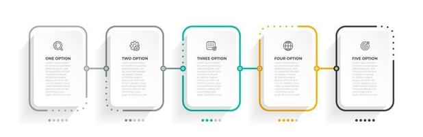 proceso de línea fina gráfica de información empresarial con plantilla cuadrada. ilustración vectorial Procesos de línea de tiempo con 5 opciones, pasos o partes. vector