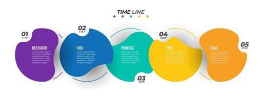 Vector Info graphic template label design with circles. Business modern concept with 5 number options, steps. Time line process for annual report, banner, info graph, web design.