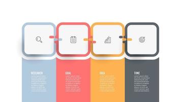 plantilla gráfica de información empresarial. diagrama del proceso. línea de tiempo con iconos y 4 opciones o pasos. vector