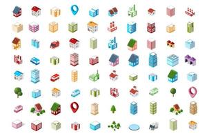 A set of colored icons. Isometric city. vector