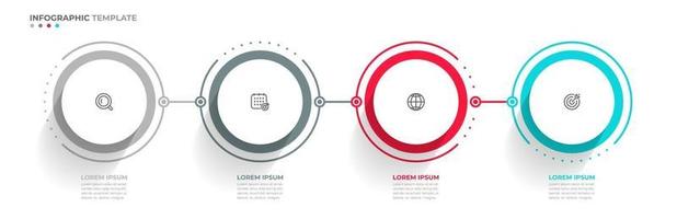 Business info graphic thin line process with circle template design with icons and 4 options or steps. Can be used for presentations banner, work flow layout, annual report, flow chart, web design.on vector