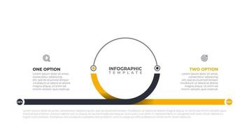 Business info graphics template for presentation. Time line with 2 steps options, circle. Vector illustration.