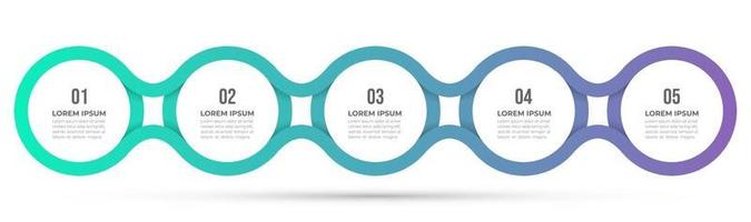 Modern info graphic template. Creative circles design with number options. Time line processes with 5 steps. vector