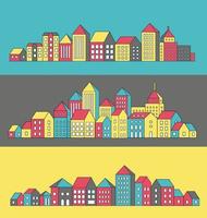 Conjunto de vectores de paisaje de edificios urbanos lineales e ilustraciones de casas