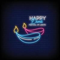 feliz diwali letreros de neón estilo texto vector