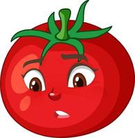 Tomato cartoon character with disappointed face expression on white background vector