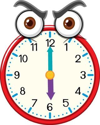 Clock cartoon character with facial expression