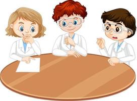 Three young scientist talking each other vector