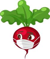 Radish cartoon character wearing mask on white background vector