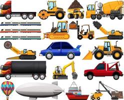 Set of different kind of cars and trucks isolated on white background vector