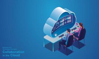 Business people working with cloud technology vector