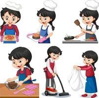 Set of a cute girl doing different activities vector