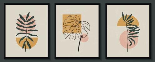 conjunto de flores de arte de línea continua. Collage contemporáneo abstracto de formas geométricas en un estilo moderno de moda. vector para concepto de belleza, estampado de camisetas, postales, carteles