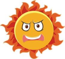 Sun cartoon character with angry face expression on white background vector