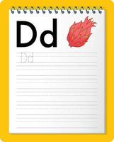 Alphabet tracing worksheet with letter D and d vector