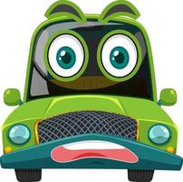 Personaje de dibujos animados de coches de época verde con expresión facial sobre fondo blanco vector