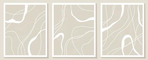 Set of stylish templates with organic abstract shapes and line in nude colors. Pastel background in minimalist style. Contemporary vector Illustration