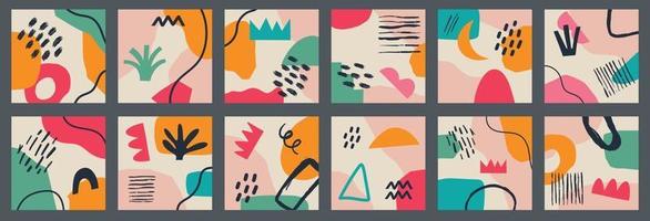 Big set of various vector geometric abstract backgrounds. Various shapes, lines, spots, dots, doodle objects. Hand drawn templates. Round icons for social media stories