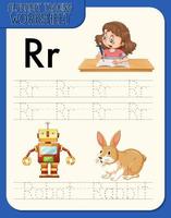 Alphabet tracing worksheet with letter R and r vector