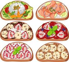 Top view of bread breakfast with topping isolated vector