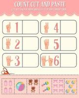 Count cut and paste math worksheet for children vector