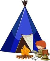 Camping tent with doodle kids cartoon character isolated vector