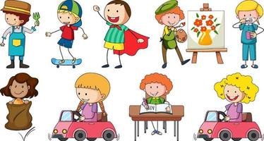 Set of different doodle kids cartoon character isolated vector