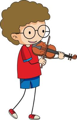 A doodle kid playing violin cartoon character isolated