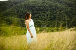 Young pregnant woman relaxing outside in nature photo